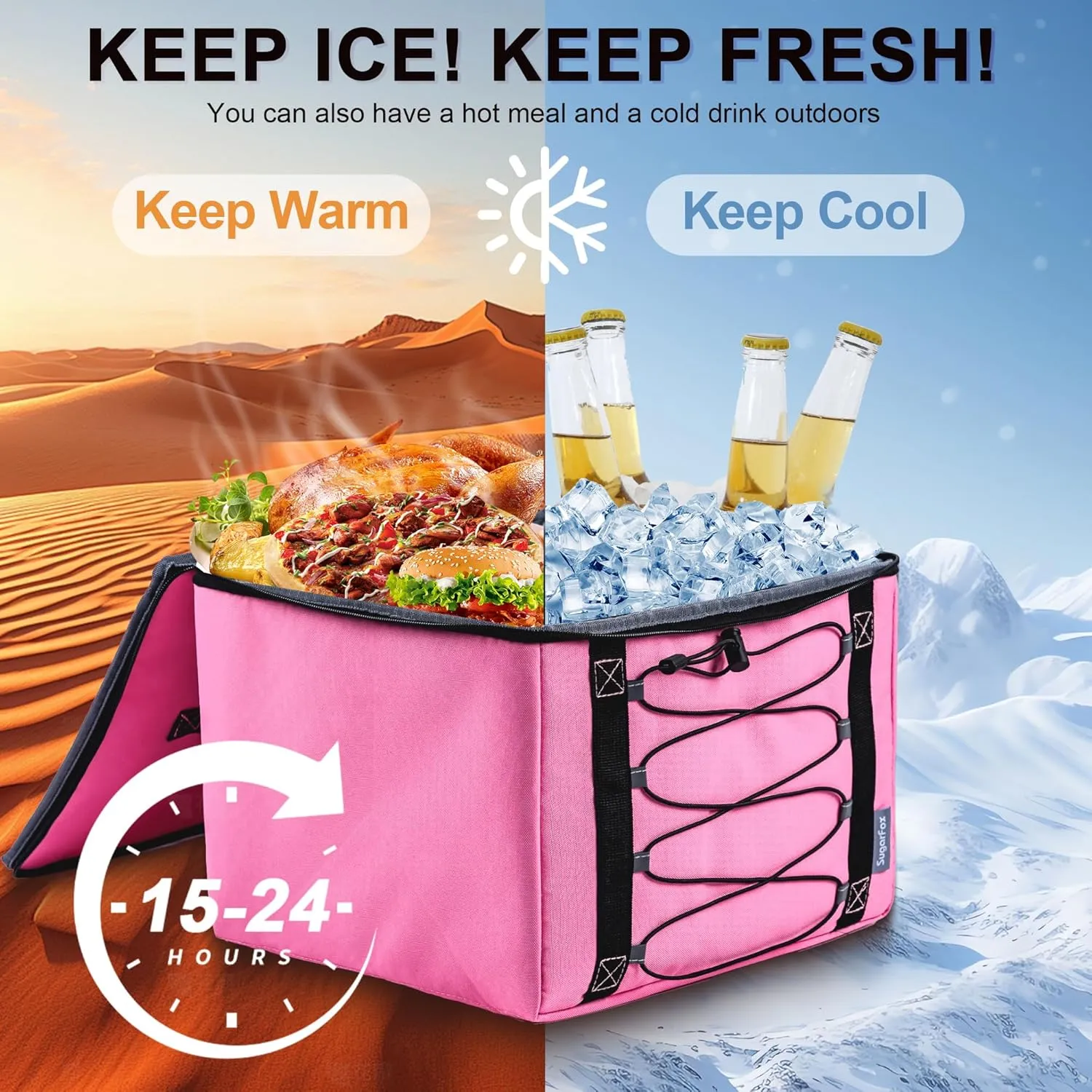 Bold Color Block Trunk Organizer, Foldable with 26L Ice Pack, Shoe Space, Stylish for SUV/Car, Pink