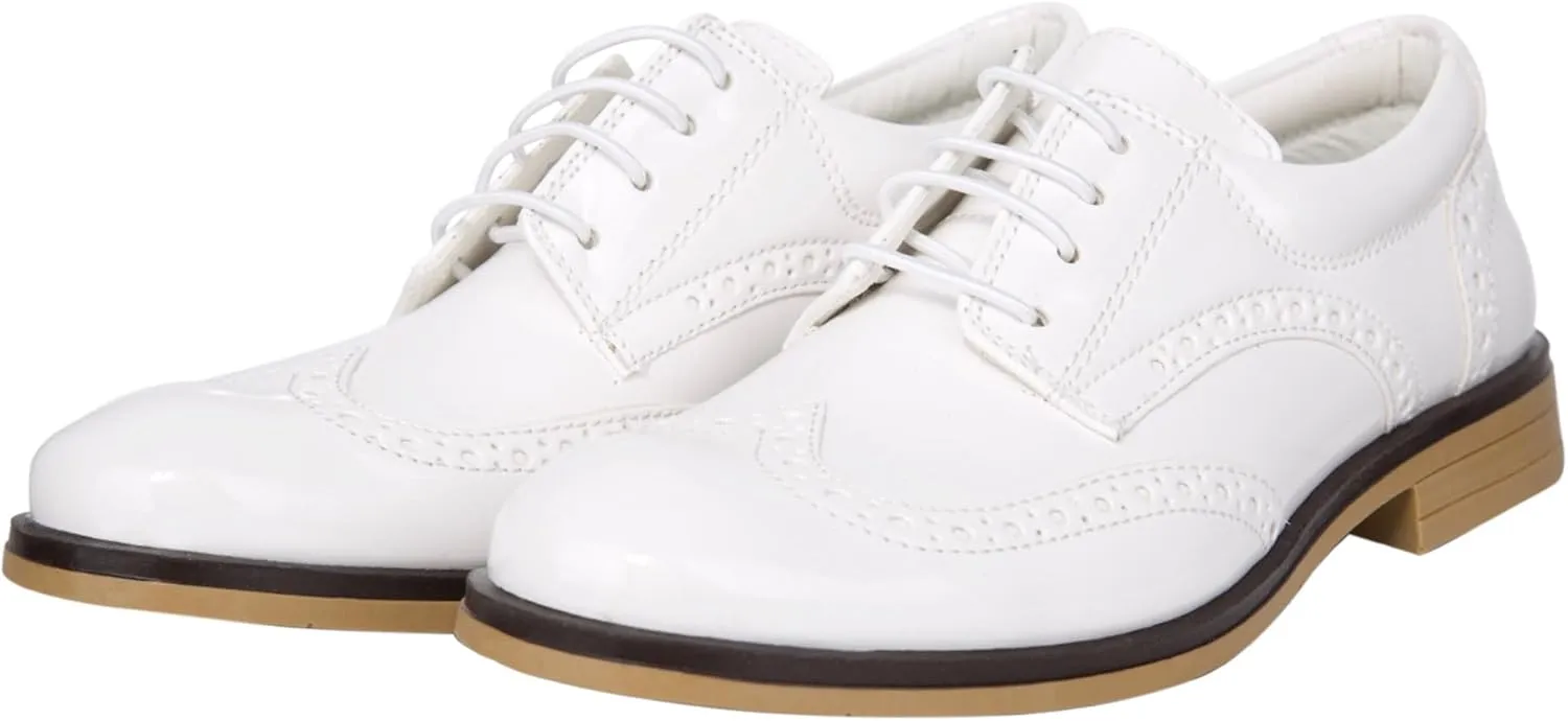 Boys’ Patent Derby Dress Shoes, Wingtip Brogue Lace-Up Wedding Prom Formal Footwear