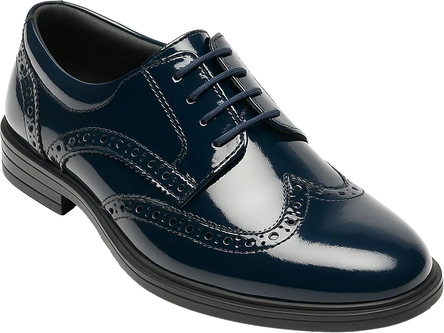 Boys’ Patent Derby Dress Shoes, Wingtip Brogue Lace-Up Wedding Prom Formal Footwear