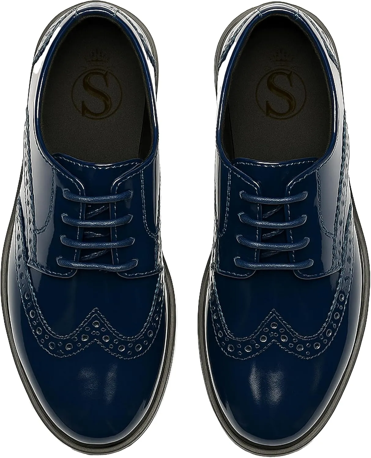 Boys’ Patent Derby Dress Shoes, Wingtip Brogue Lace-Up Wedding Prom Formal Footwear