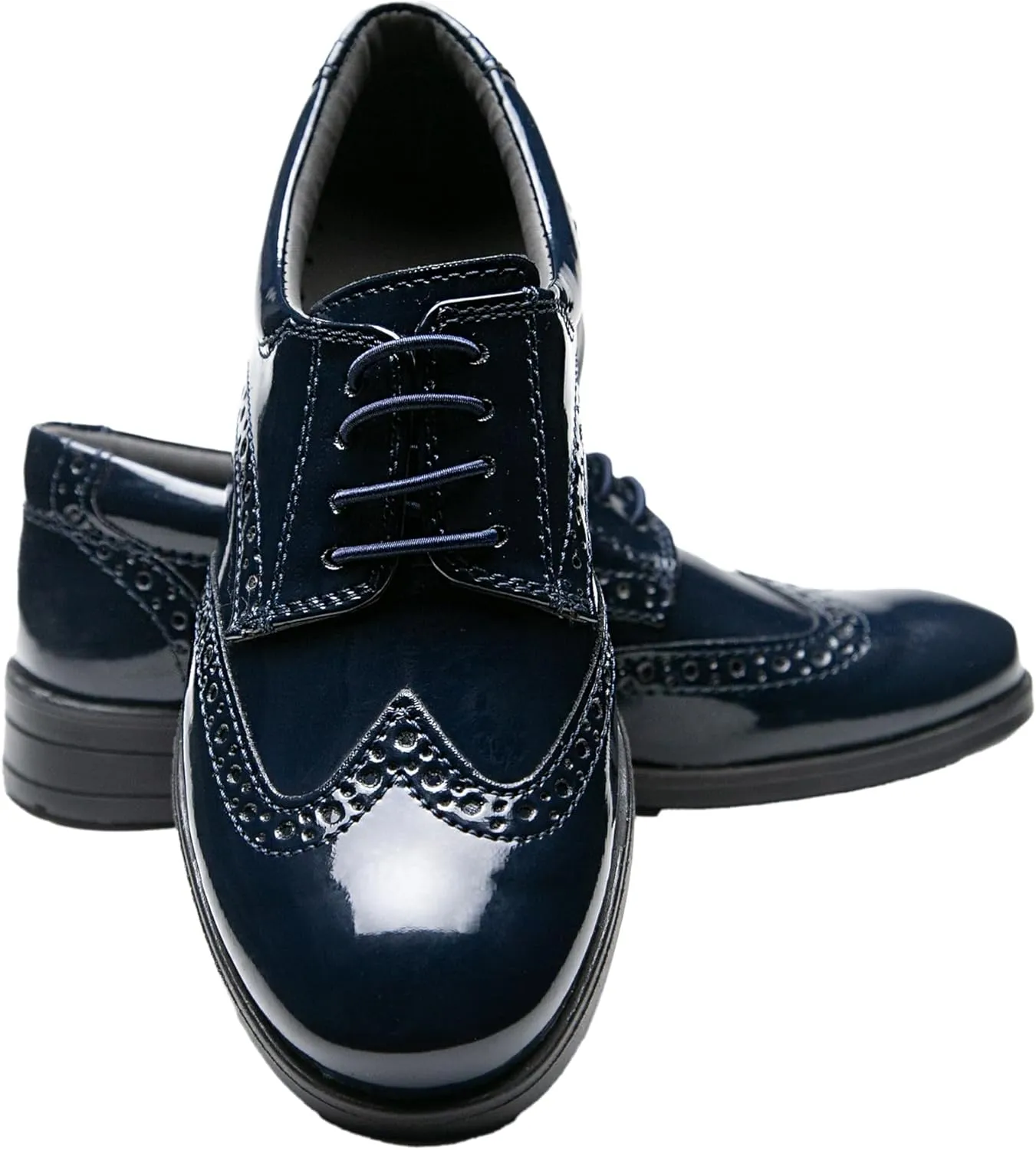 Boys’ Patent Derby Dress Shoes, Wingtip Brogue Lace-Up Wedding Prom Formal Footwear