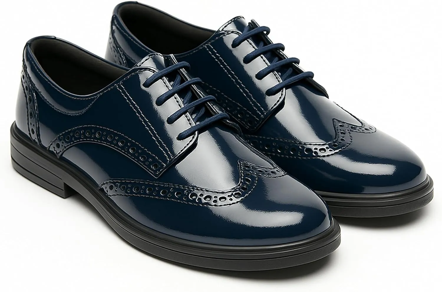 Boys’ Patent Derby Dress Shoes, Wingtip Brogue Lace-Up Wedding Prom Formal Footwear