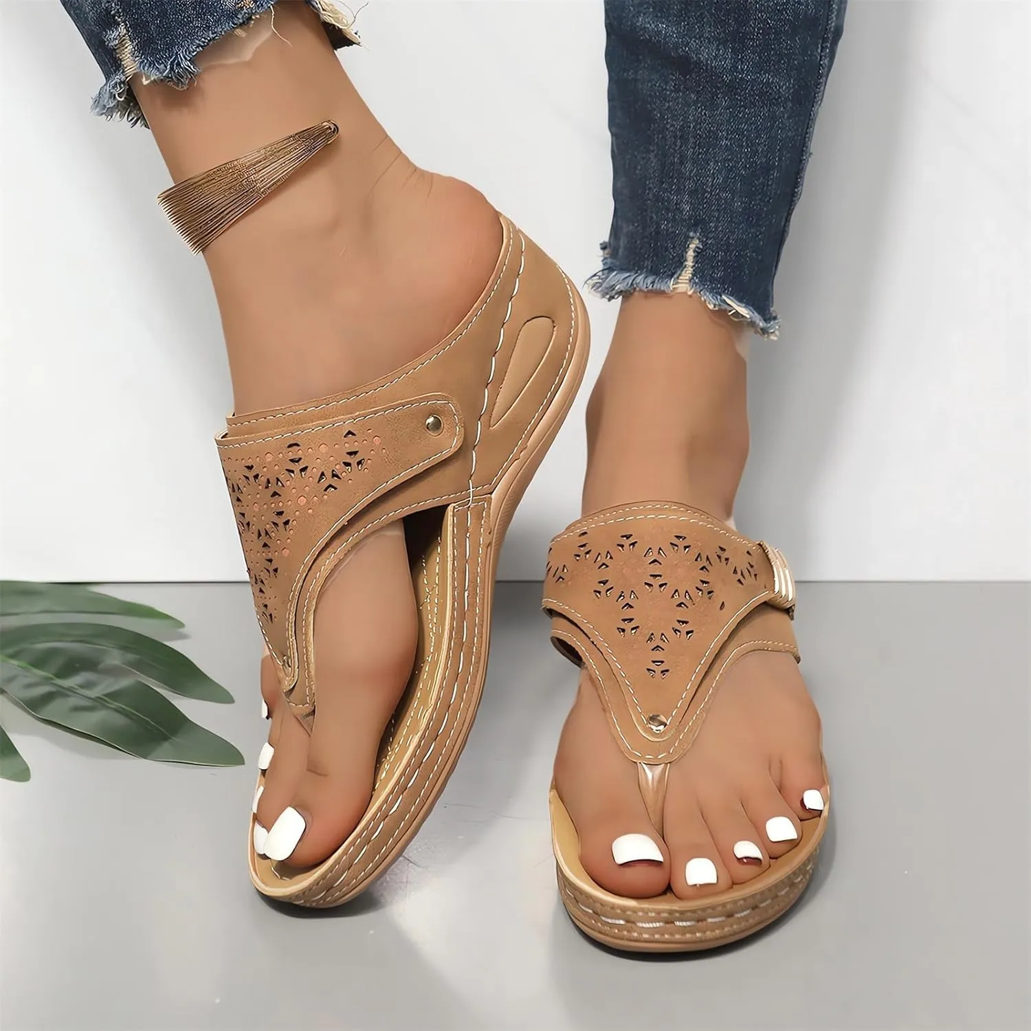 Breathable Mesh Sports Sandals With Non-Slip Sole, 2024 New Women’s Thick-Soled Flip-Flops, Wedge Heel Slippers