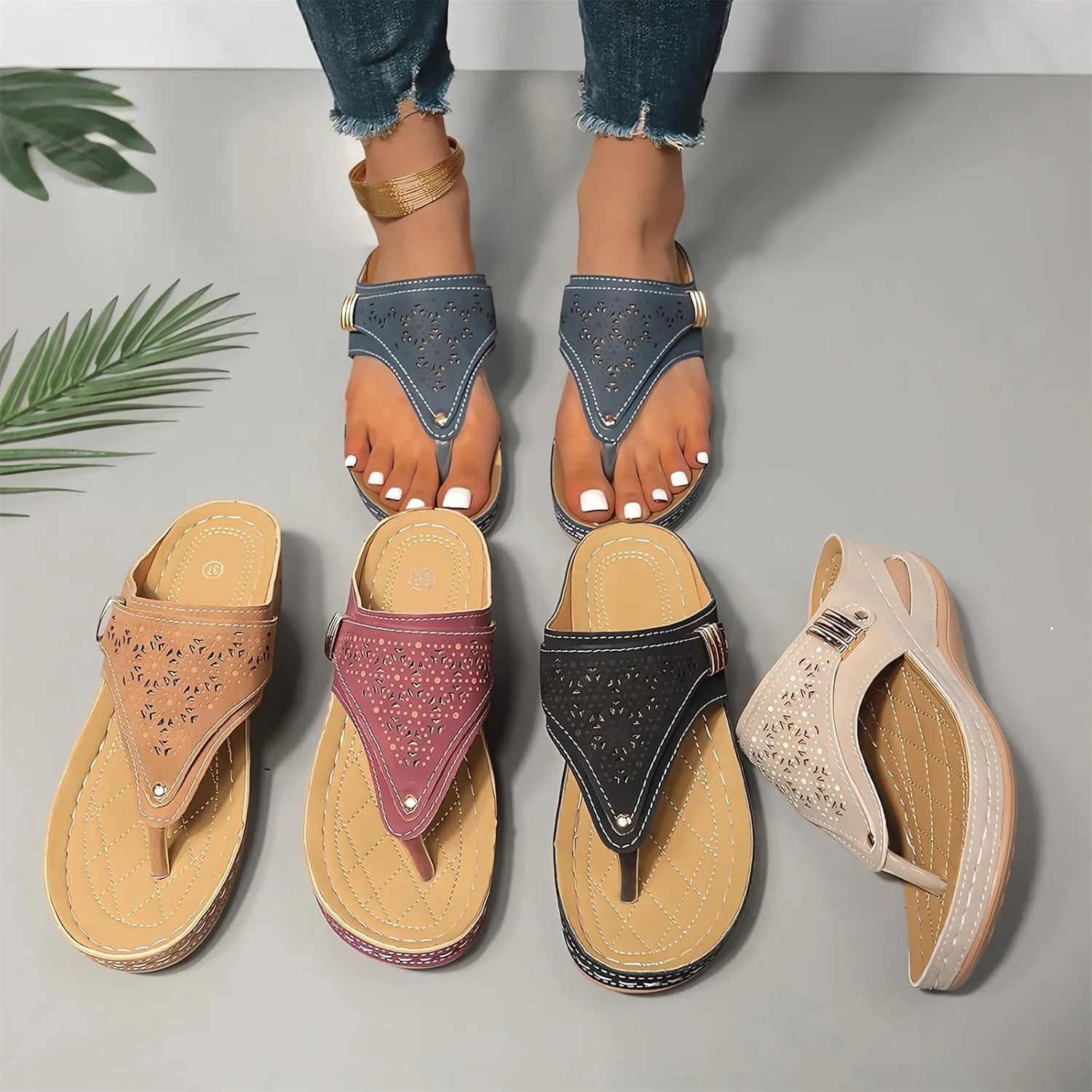 Breathable Mesh Sports Sandals With Non-Slip Sole, 2024 New Women’s Thick-Soled Flip-Flops, Wedge Heel Slippers