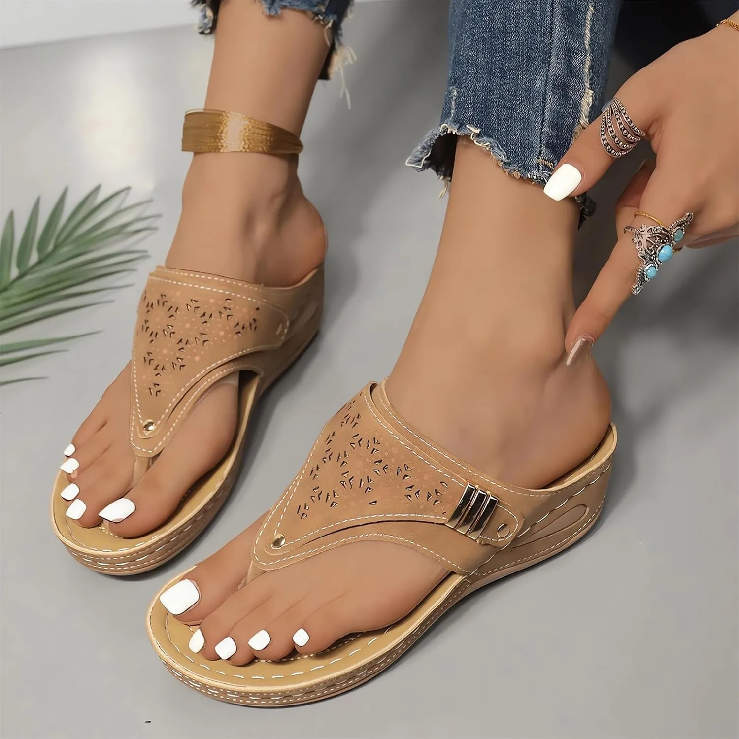 Breathable Mesh Sports Sandals With Non-Slip Sole, 2024 New Women’s Thick-Soled Flip-Flops, Wedge Heel Slippers