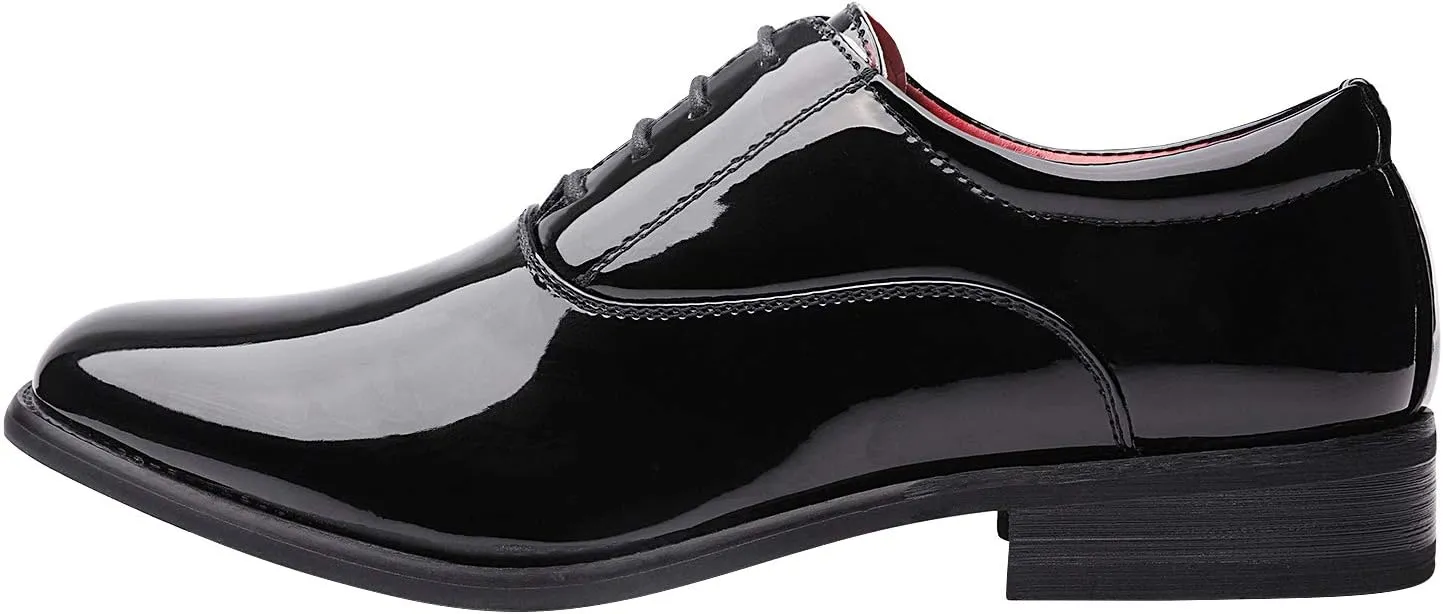 Bruno Marc Men's Faux Patent Leather Tuxedo Derby Dress Shoes Classic Lace-up Formal Oxford