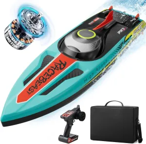 Brushless RC Boat 40 MPH, Remote Control Boats for Adults Kids, 19" Big Racing Boat for Salt Water Lake River with Self-Righting, LED Lights, Fishing Function Fast High Speed with Carry Bag