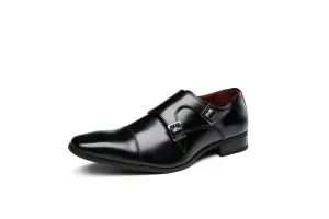 Buckle Slip-On Leather Monk Shoes