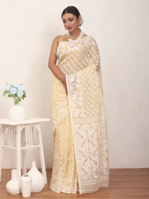 Bulk discount Best-seller Jamdani Dhakai Machine Pure Woven Cotton Coloured Saree Sandal