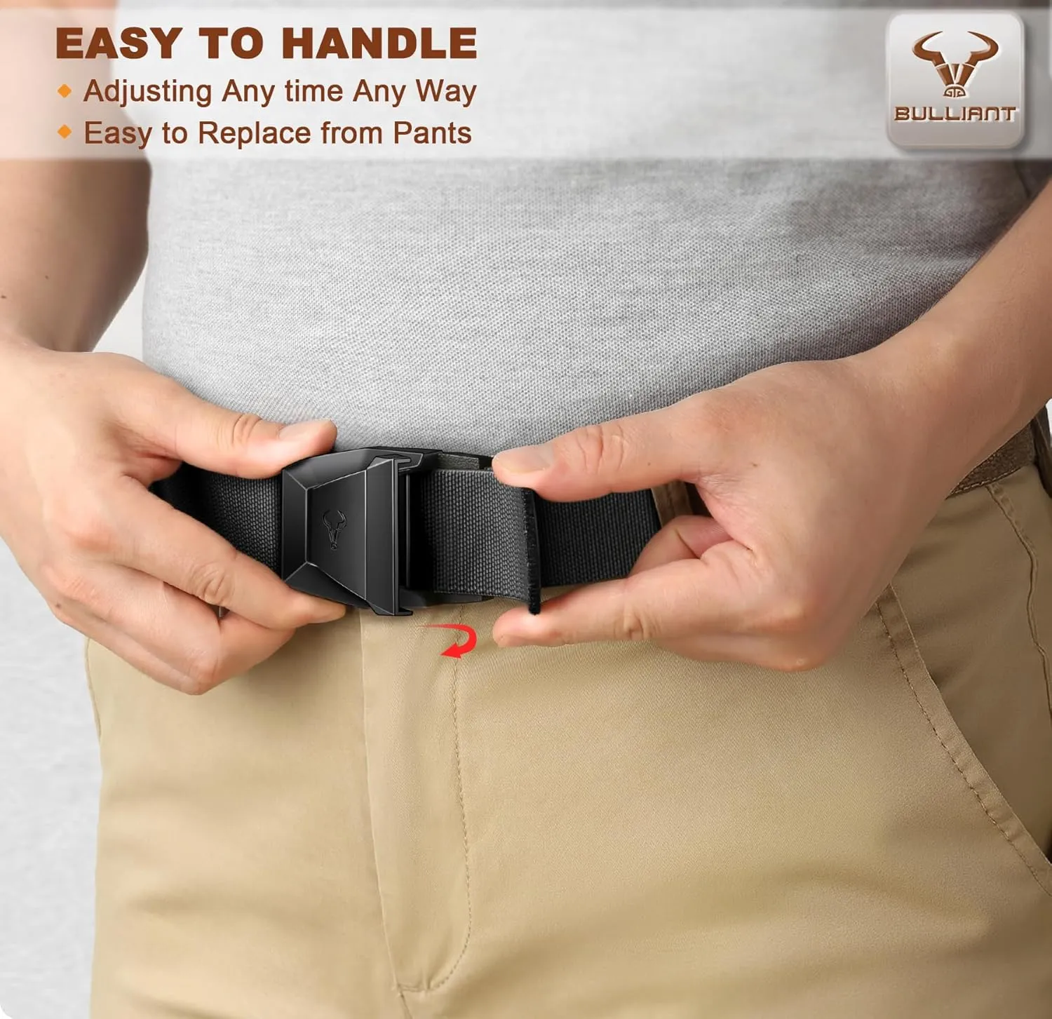 BULLIANT Men Belt,Tactical Stretch Belt Adjustable For Rigger Military Heavy Duty Work 1.5"-Cut For Fit
