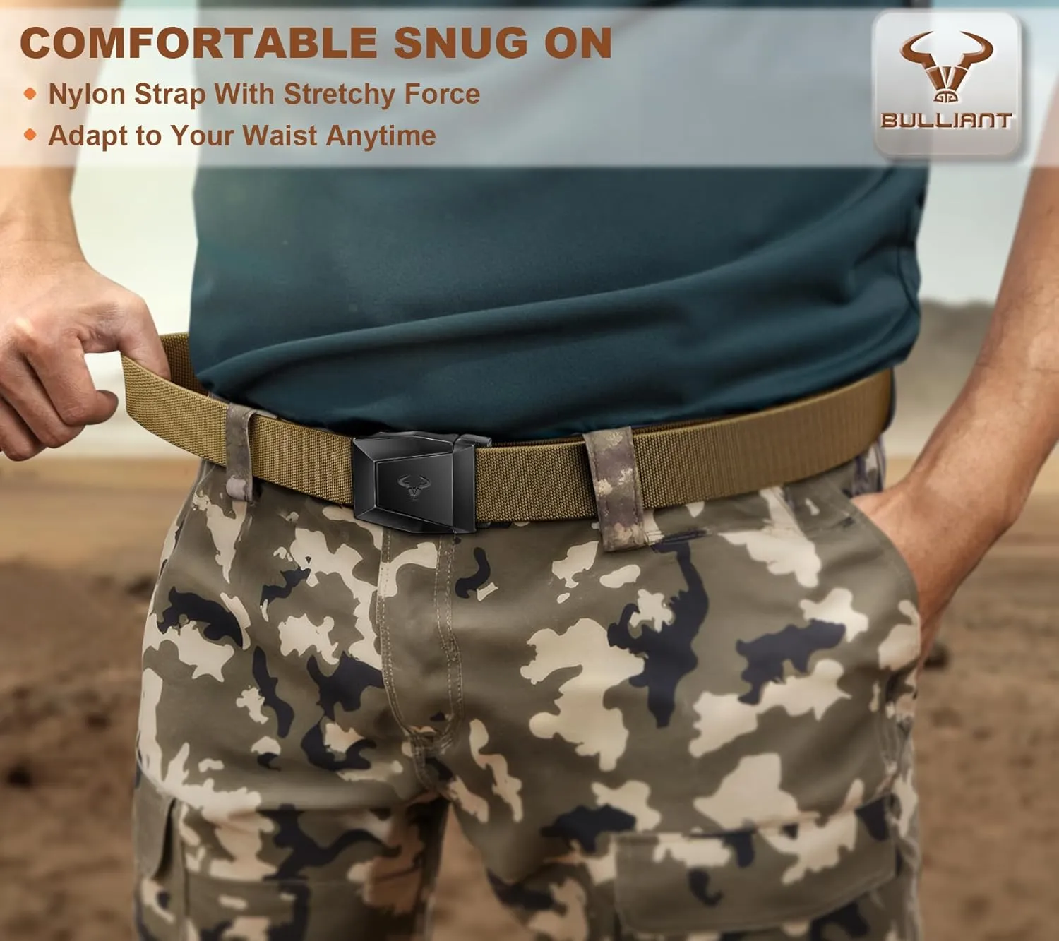 BULLIANT Men Belt,Tactical Stretch Belt Adjustable For Rigger Military Heavy Duty Work 1.5"-Cut For Fit