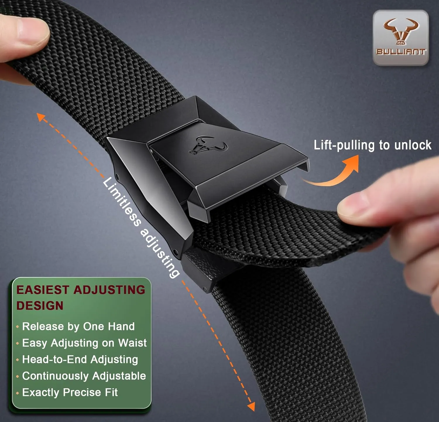 BULLIANT Men Belt,Tactical Stretch Belt Adjustable For Rigger Military Heavy Duty Work 1.5"-Cut For Fit