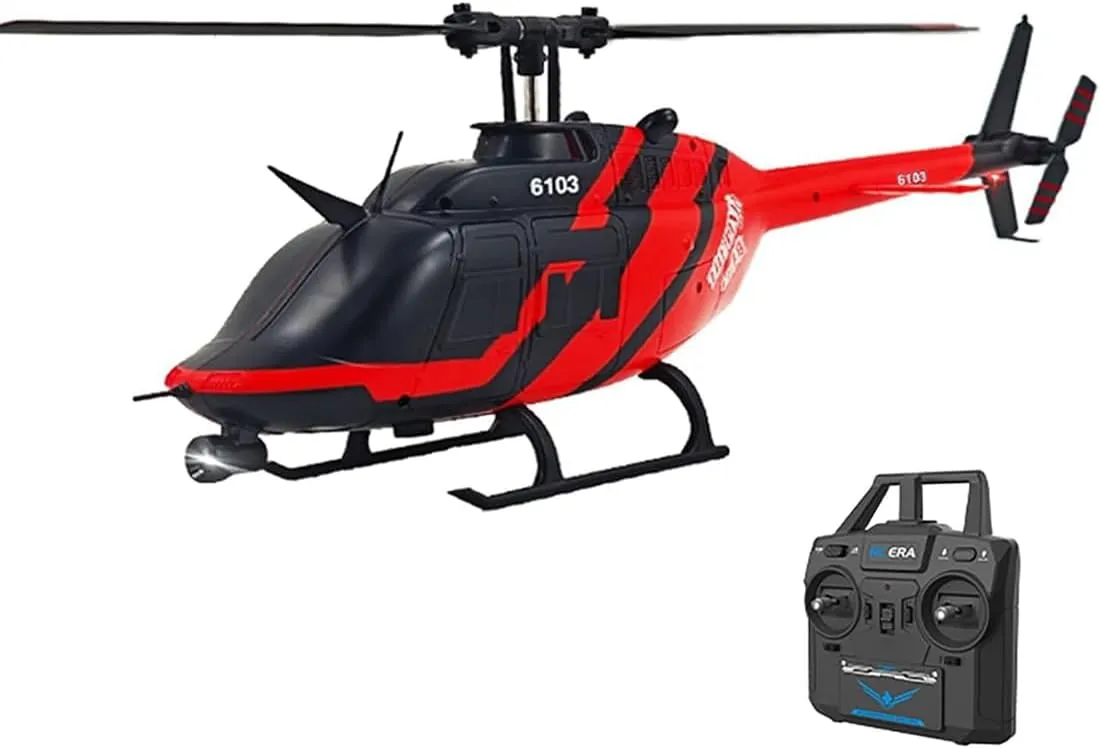 C138 RC ERA Helicopter for Adult, 1/30 Scale Bell 206 2.4G 6CH Flying Aircraft Model with No Aile, Altitude Hold, Optical Flow Positioning (RTF Version/Red & Black)