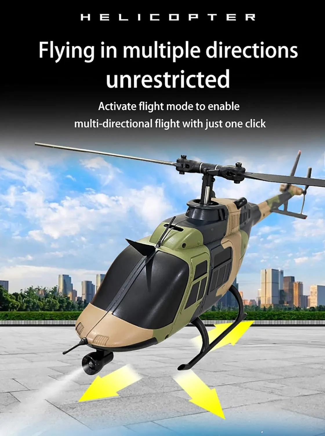 C138 RC Helicopter for Adult, 1/33 Scale Bell 206 2.4G 6CH Single-Propeller Flybarless Helicopter with Optical Flow Positioning (Camo) - 3 Battery