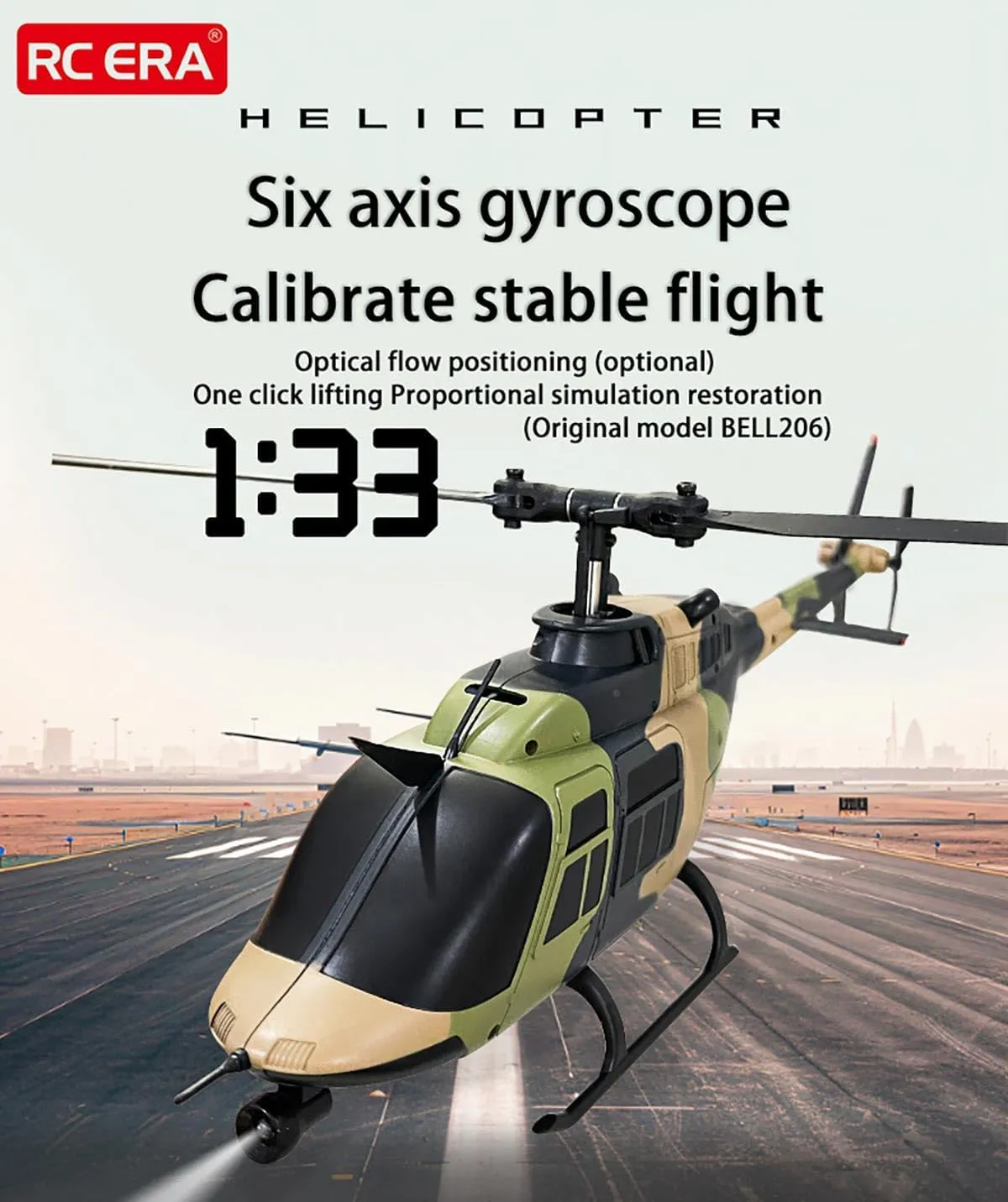C138 RC Helicopter for Adult, 1/33 Scale Bell 206 2.4G 6CH Single-Propeller Flybarless Helicopter with Optical Flow Positioning (Camo) - 3 Battery