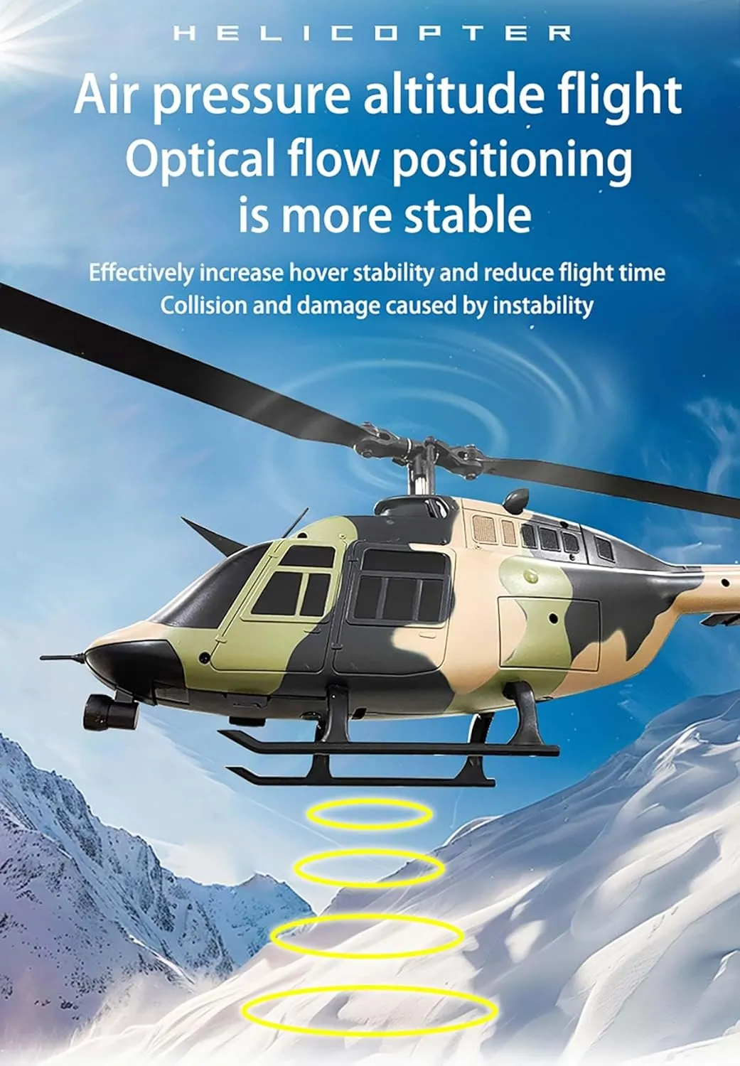 C138 RC Helicopter for Adult, 1/33 Scale Bell 206 2.4G 6CH Single-Propeller Flybarless Helicopter with Optical Flow Positioning (Camo) - 3 Battery