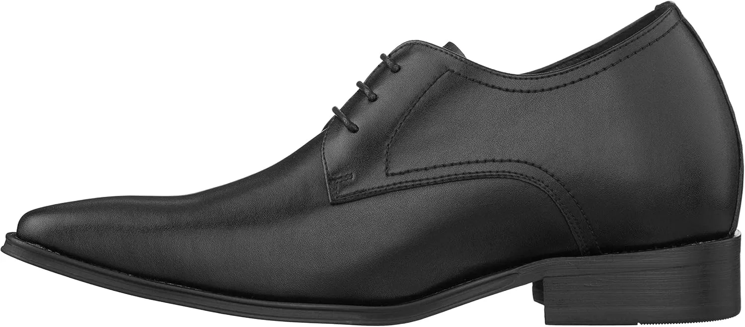 CALTO Men's Invisible Height Increasing Elevator Shoes - Black Premium Leather Lace-up Formal Derby Oxfords - 2.8 Inches Taller - Y5011 - Size 11 D(M) US