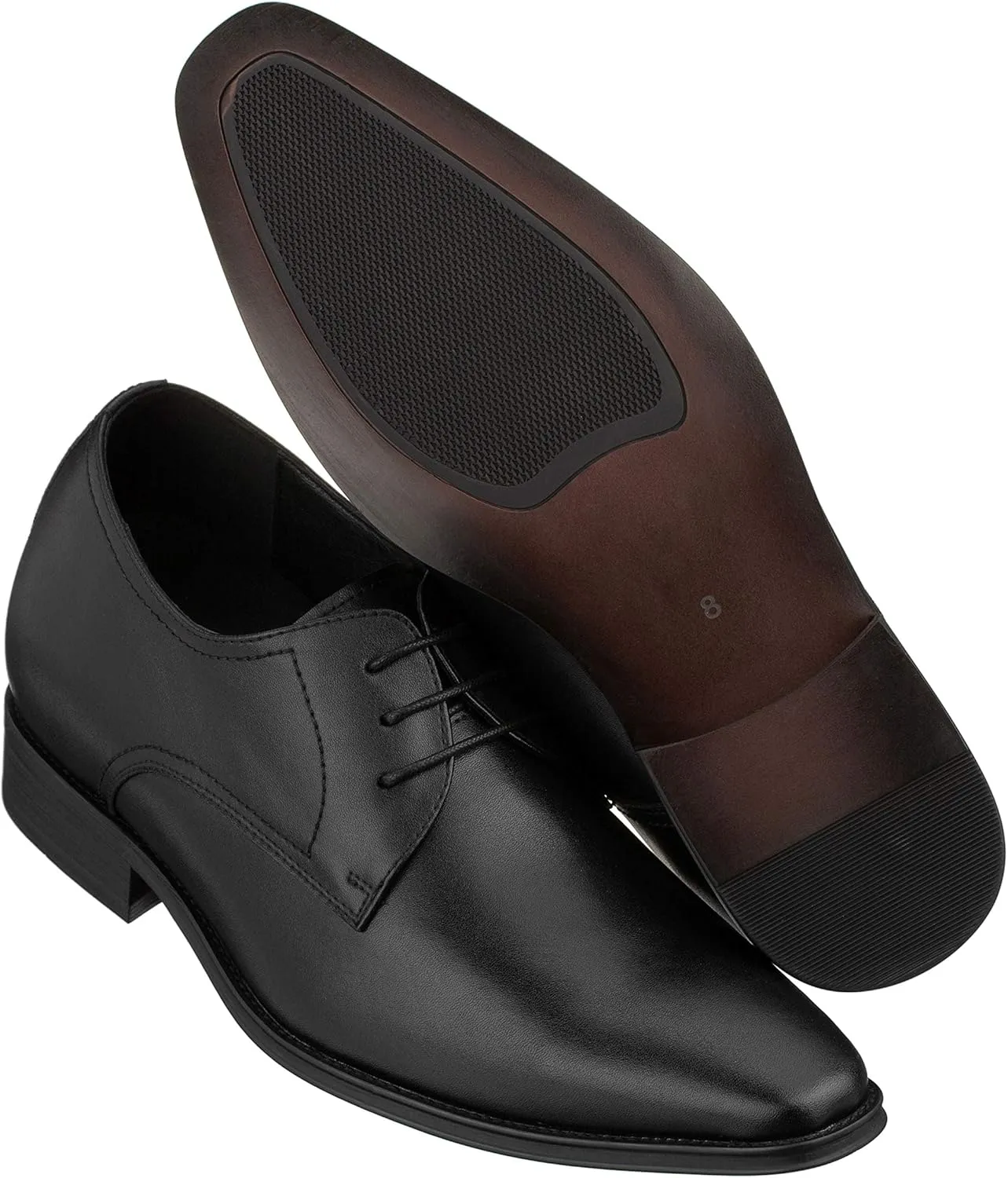 CALTO Men's Invisible Height Increasing Elevator Shoes - Black Premium Leather Lace-up Formal Derby Oxfords - 2.8 Inches Taller - Y5011 - Size 11 D(M) US