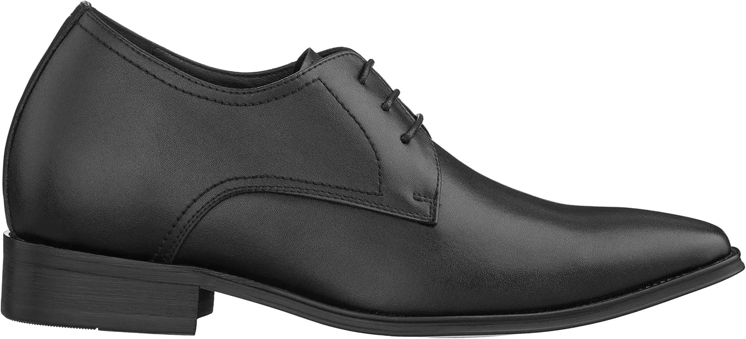CALTO Men's Invisible Height Increasing Elevator Shoes - Black Premium Leather Lace-up Formal Derby Oxfords - 2.8 Inches Taller - Y5011 - Size 11 D(M) US