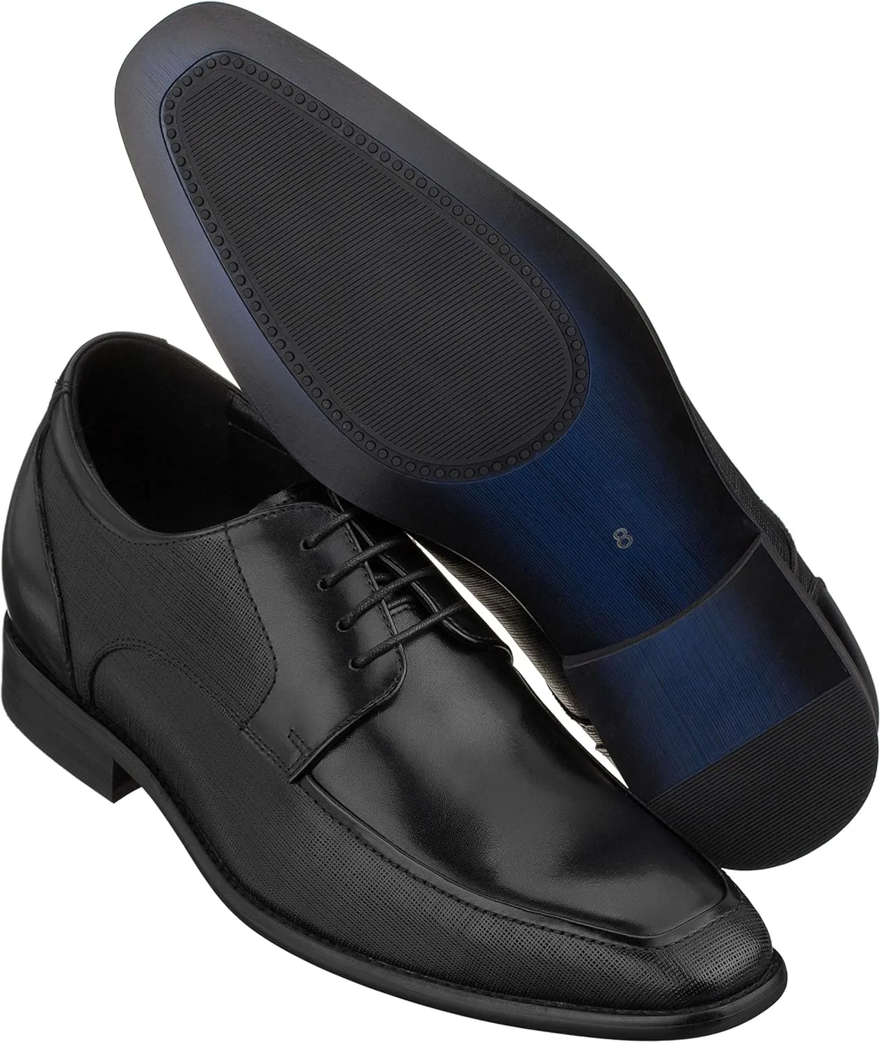 CALTO Men's Invisible Height Increasing Elevator Shoes - Black Premium Leather Lace-up Formal Derby Oxfords - 3 Inches Taller - Y5032 - Size 9 D(M) US