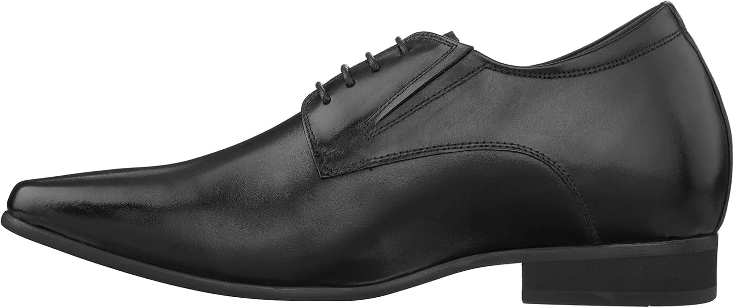 CALTO Men's Invisible Height Increasing Elevator Shoes - Black Premium Leather Lace-up Formal Derby Oxfords - 3 Inches Taller - Y5051 - Size 10 D(M) US