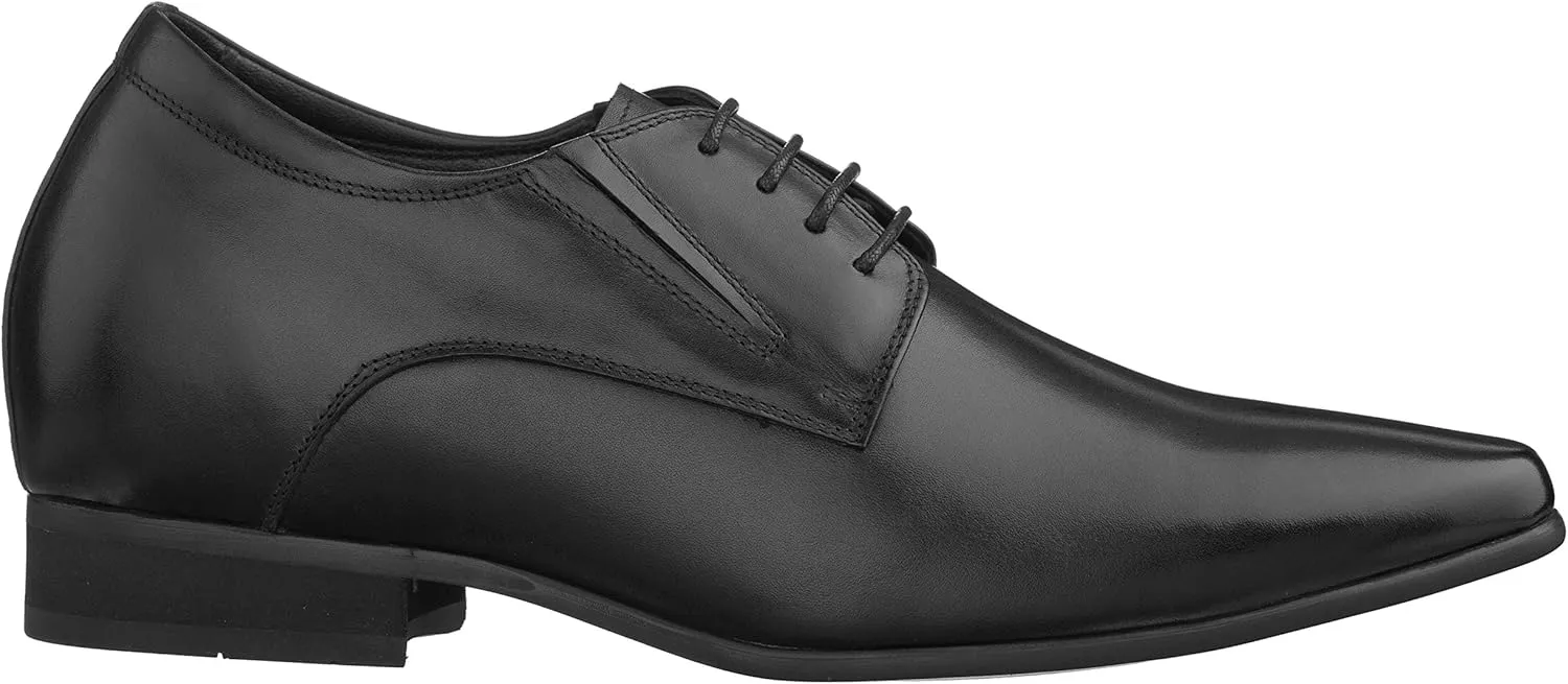 CALTO Men's Invisible Height Increasing Elevator Shoes - Black Premium Leather Lace-up Formal Derby Oxfords - 3 Inches Taller - Y5051 - Size 12 D(M) US