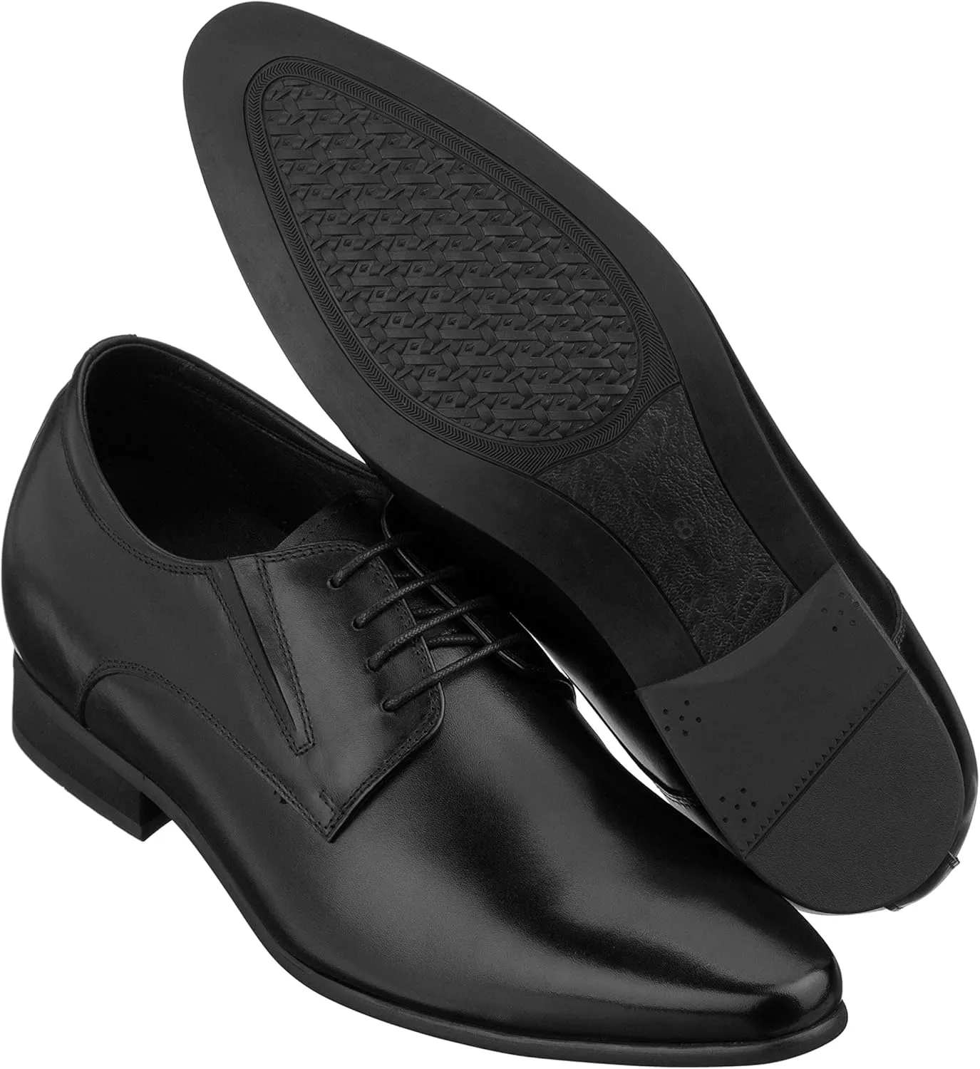 CALTO Men's Invisible Height Increasing Elevator Shoes - Black Premium Leather Lace-up Formal Derby Oxfords - 3 Inches Taller - Y5051 - Size 12 D(M) US