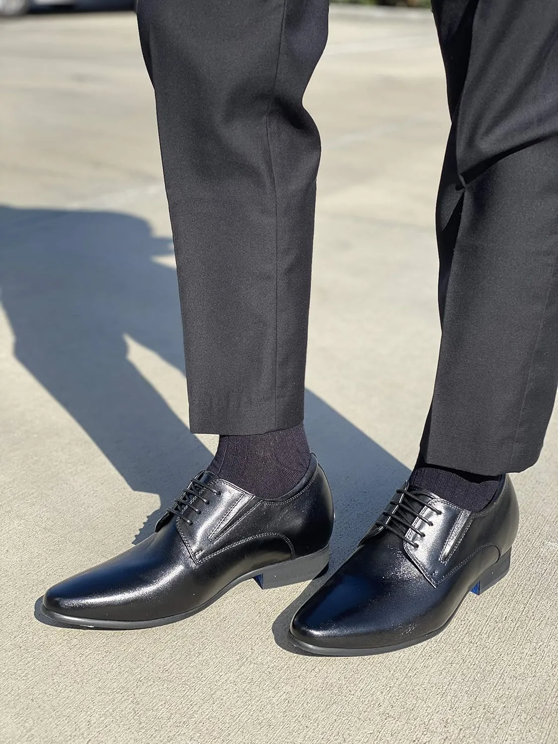 CALTO Men's Invisible Height Increasing Elevator Shoes - Black Premium Leather Lace-up Formal Derby Oxfords - 3 Inches Taller - Y5051 - Size 12 D(M) US
