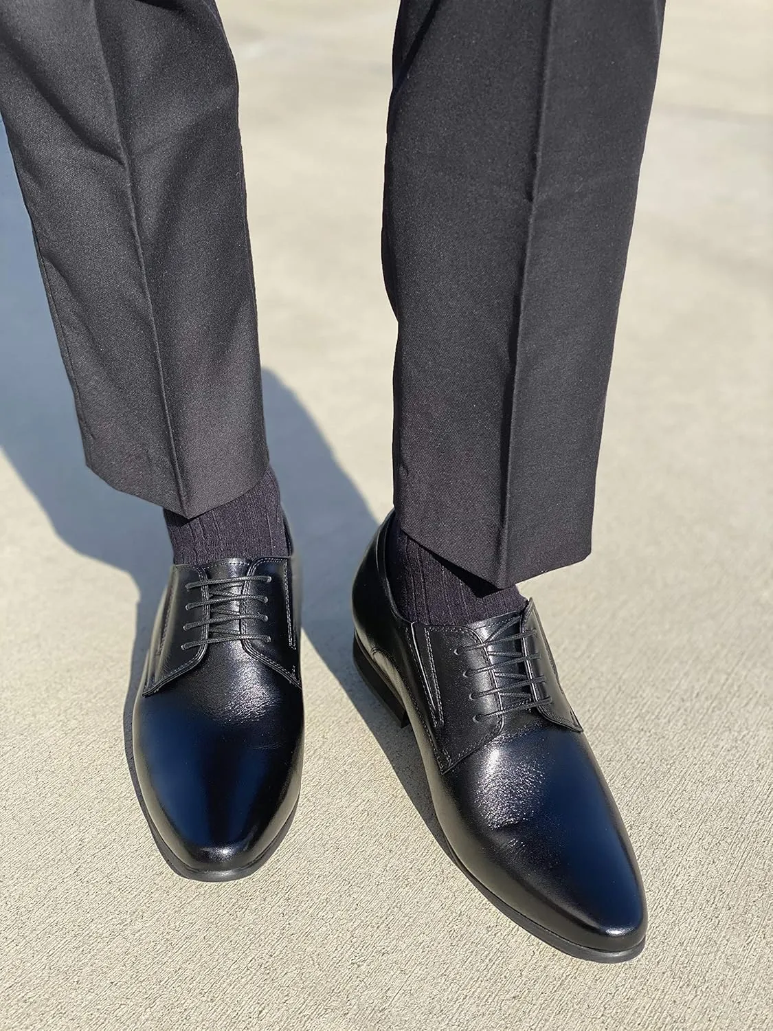 CALTO Men's Invisible Height Increasing Elevator Shoes - Black Premium Leather Lace-up Formal Derby Oxfords - 3 Inches Taller - Y5051 - Size 12 D(M) US