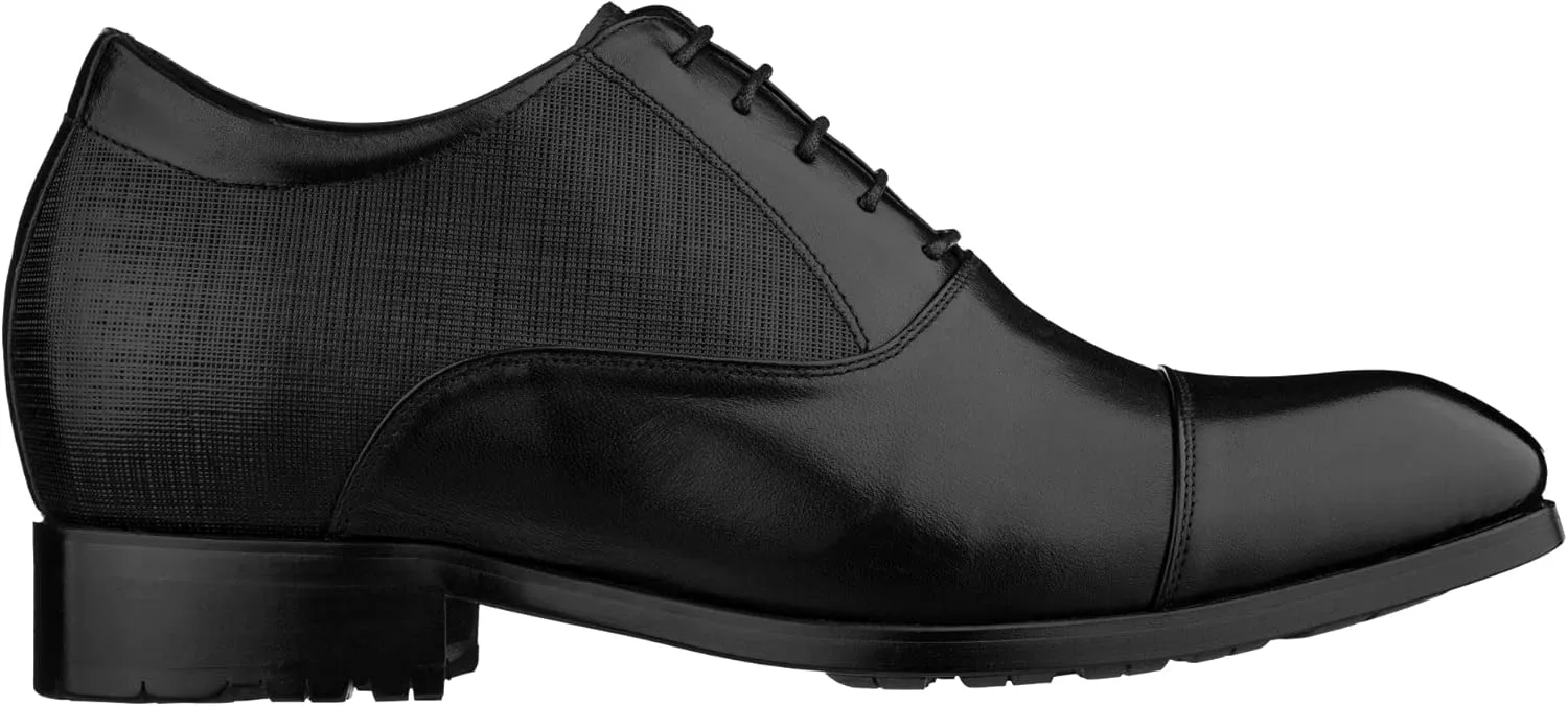 CALTO Men's Invisible Height Increasing Elevator Shoes - Black Premium Leather Lace-up Formal Derby Oxfords - 3 Inches Taller - Y6710 - Size 9 D(M) US