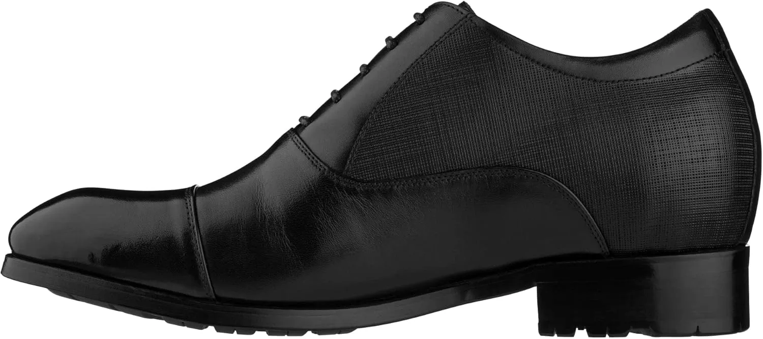 CALTO Men's Invisible Height Increasing Elevator Shoes - Black Premium Leather Lace-up Formal Derby Oxfords - 3 Inches Taller - Y6710 - Size 9 D(M) US