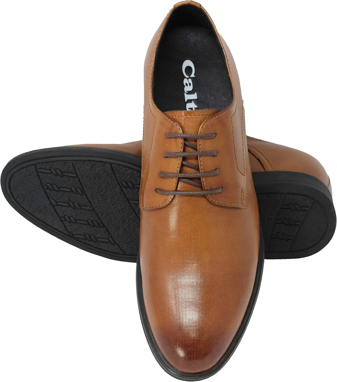 CALTO Men's Invisible Height Increasing Elevator Shoes - Brown Premium Leather Lightweight Lace-up Formal Oxfords - 3 Inches Taller - Y10752 - Size 7 D(M) US