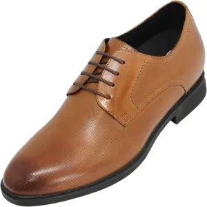 CALTO Men's Invisible Height Increasing Elevator Shoes - Brown Premium Leather Lightweight Lace-up Formal Oxfords - 3 Inches Taller - Y10752 - Size 7 D(M) US