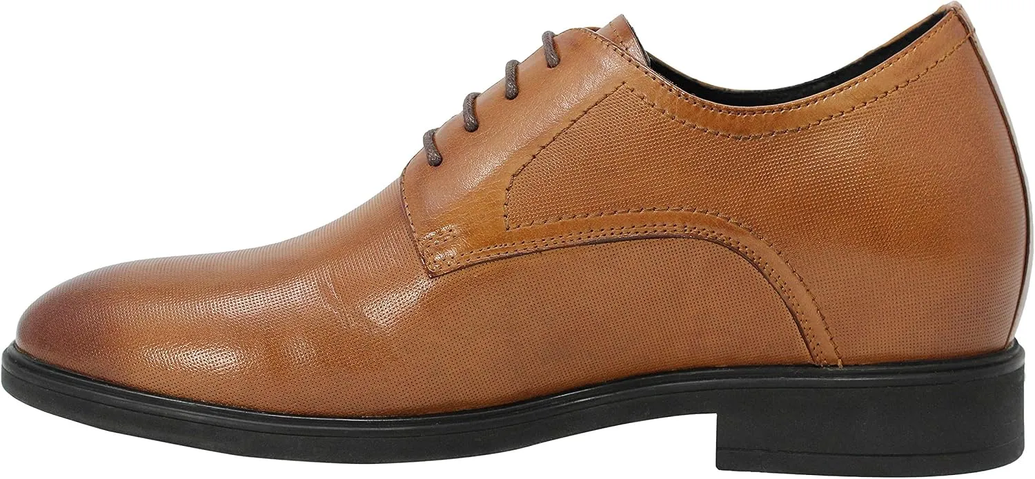 CALTO Men's Invisible Height Increasing Elevator Shoes - Brown Premium Leather Lightweight Lace-up Formal Oxfords - 3 Inches Taller - Y10752 - Size 7 D(M) US