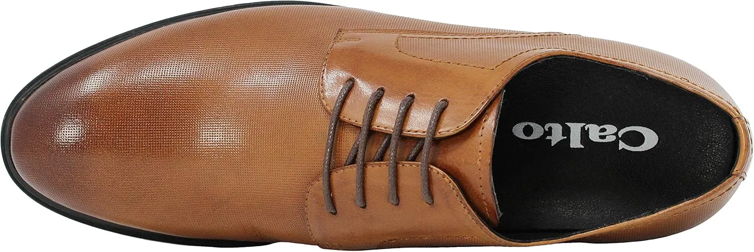 CALTO Men's Invisible Height Increasing Elevator Shoes - Brown Premium Leather Lightweight Lace-up Formal Oxfords - 3 Inches Taller - Y10752 - Size 7 D(M) US