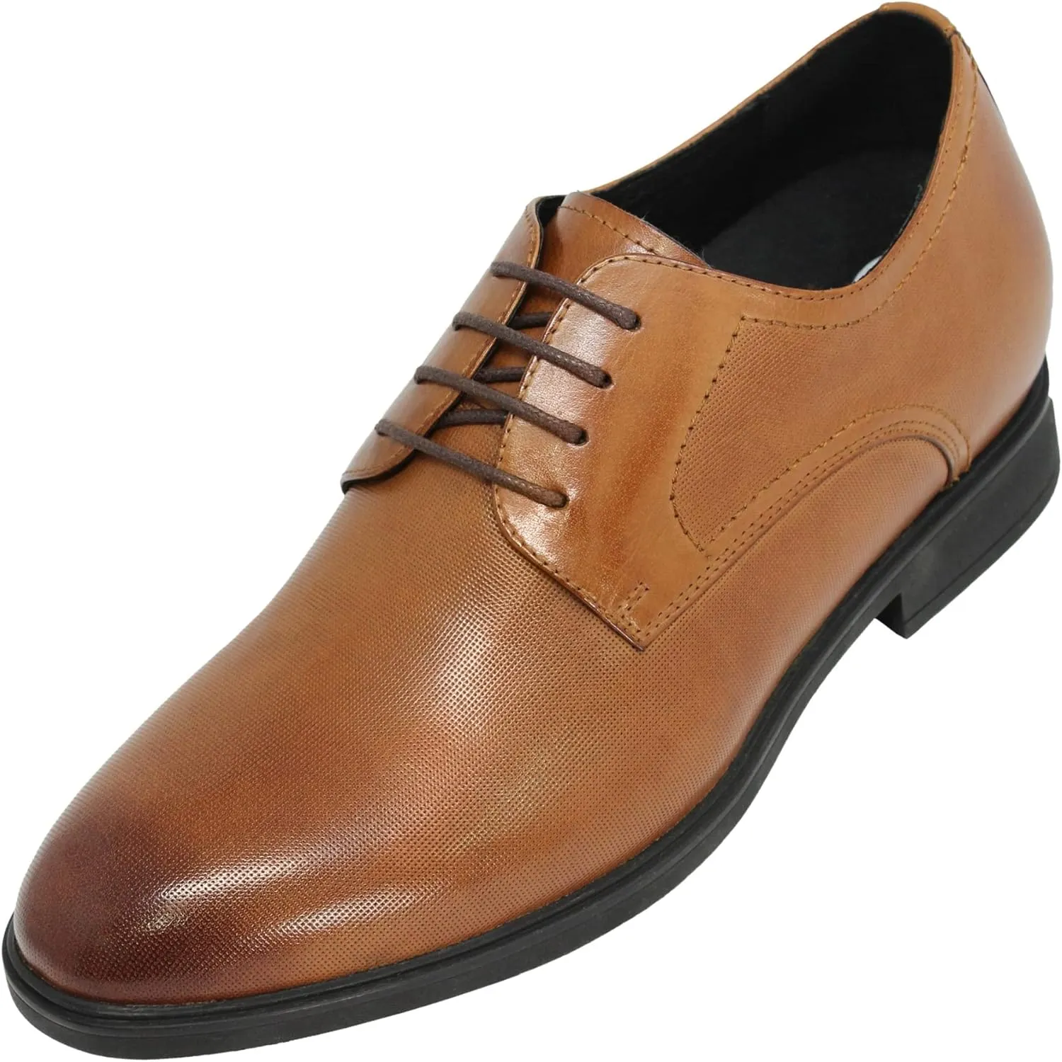 CALTO Men's Invisible Height Increasing Elevator Shoes - Brown Premium Leather Lightweight Lace-up Formal Oxfords - 3 Inches Taller - Y10752 - Size 7 D(M) US