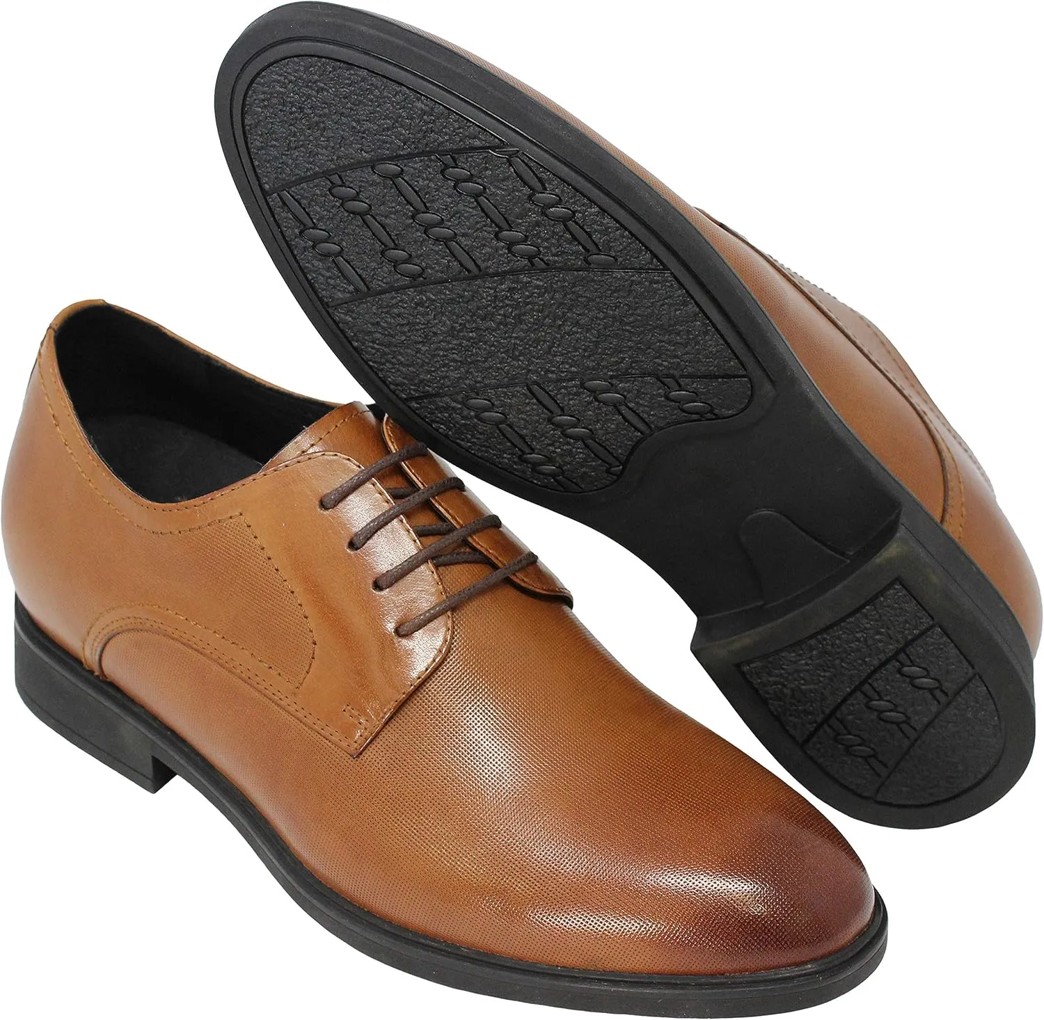 CALTO Men's Invisible Height Increasing Elevator Shoes - Brown Premium Leather Lightweight Lace-up Formal Oxfords - 3 Inches Taller - Y10752 - Size 7 D(M) US