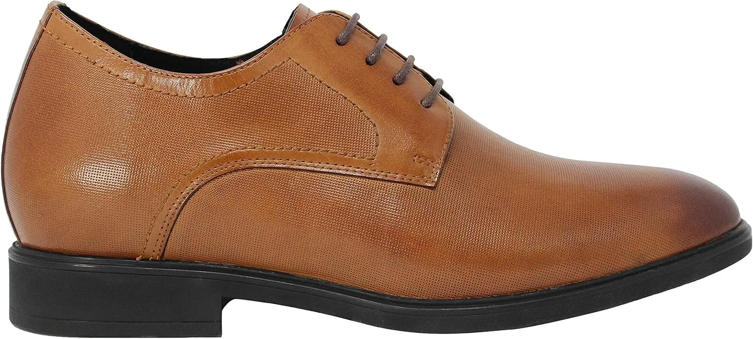 CALTO Men's Invisible Height Increasing Elevator Shoes - Brown Premium Leather Lightweight Lace-up Formal Oxfords - 3 Inches Taller - Y10752 - Size 7 D(M) US