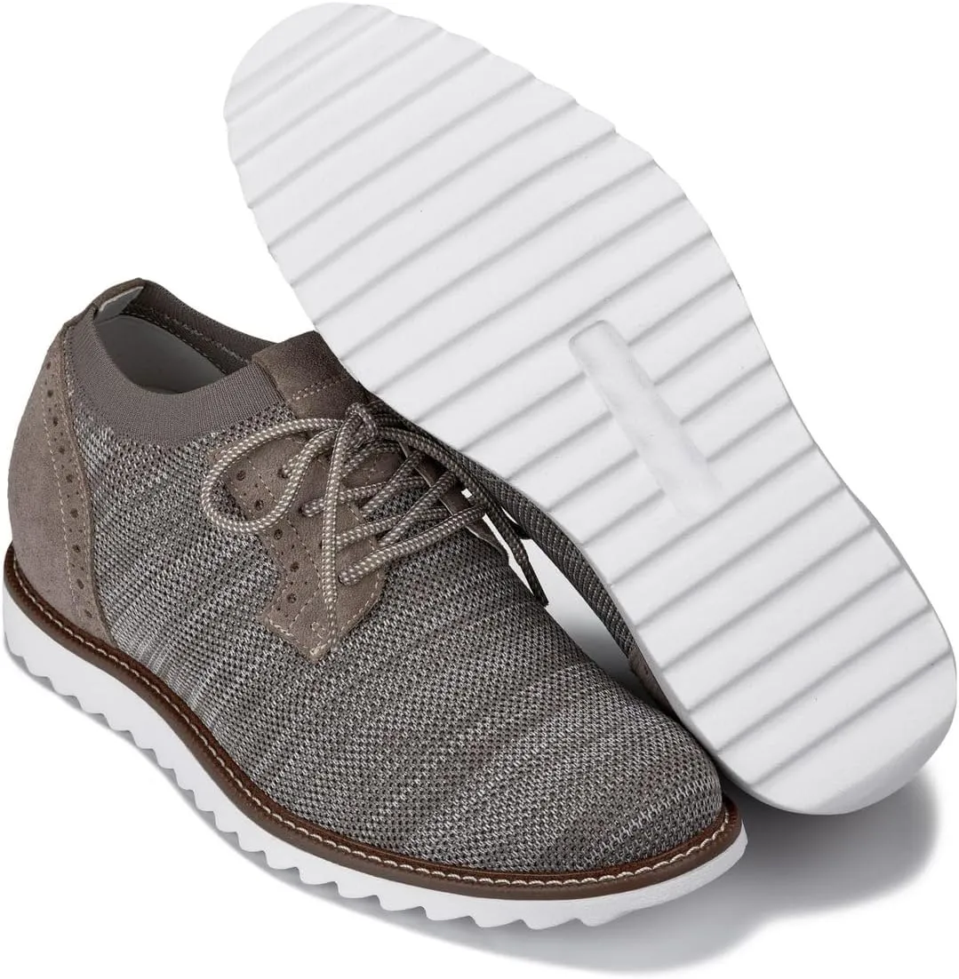 CALTO Men's Invisible Height Increasing Elevator Shoes - Camel Brown Lightweight Lace-up Casual Derby - 3.2 Inches Taller - J1506 - Size 10.5 D(M) US