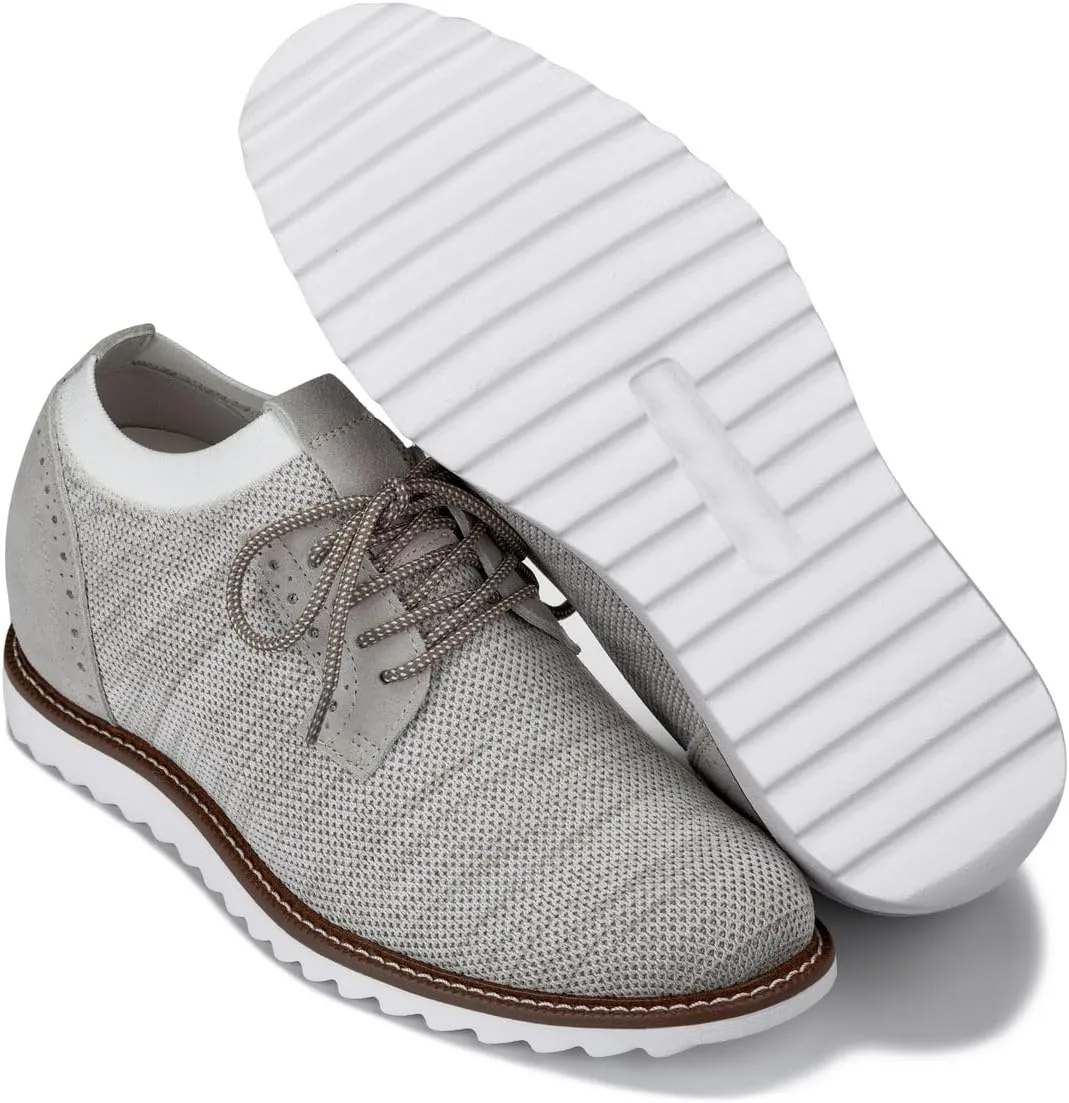 CALTO Men's Invisible Height Increasing Elevator Shoes - Cream Lightweight Lace-up Casual Derby - 3.2 Inches Taller - J1505 - Size 9.5 D(M) US