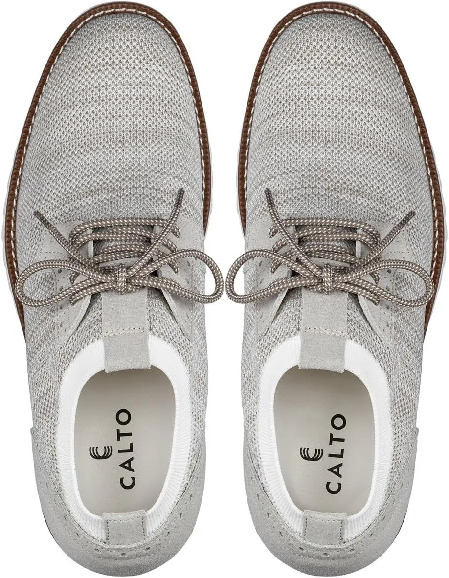 CALTO Men's Invisible Height Increasing Elevator Shoes - Cream Lightweight Lace-up Casual Derby - 3.2 Inches Taller - J1505 - Size 9.5 D(M) US