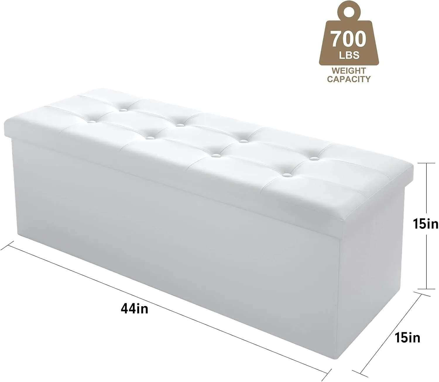 Camabel 43 Inch Folding Storage Ottoman Bench 120L Hold up 700lbs Ottoman with Storage Chest Foam Seat Padded Foot Rest Stool Faux Leather Bedroom Bench with Storage Coffee Table Black