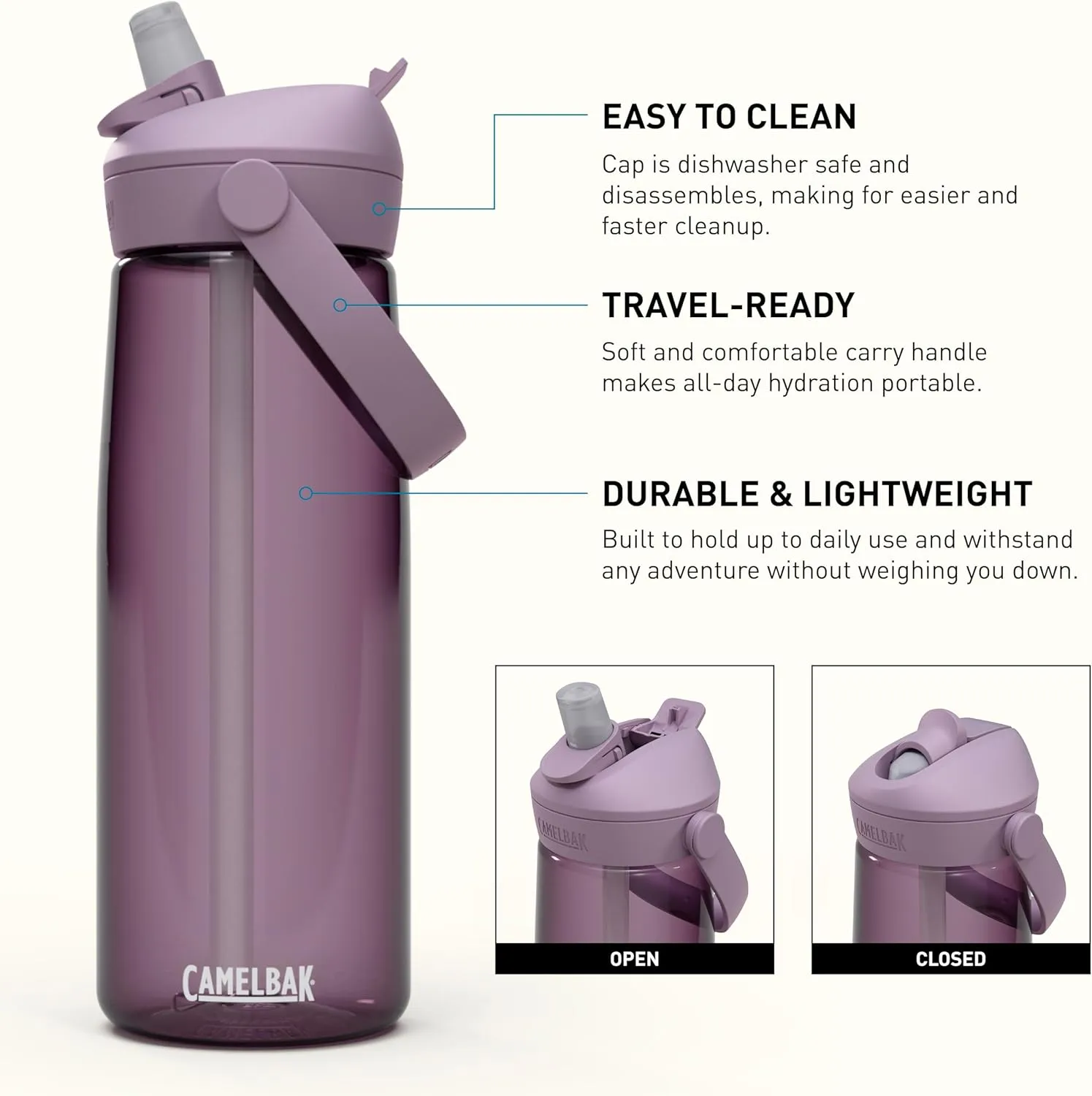 CamelBak Thrive Flip Straw Tritan Renew Water Bottle Purple Sky, 25oz