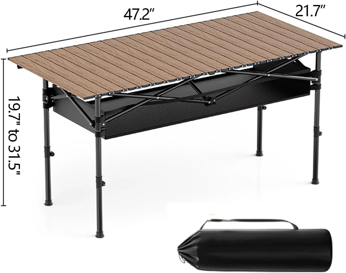 Camp Tables Portable Foldable Adjustable Height for 6-8 People, Outdoor Folding Camping Table with Storage for Outdoor Cooking Picnic Camp, Camping Cooking Essentials(Natural)