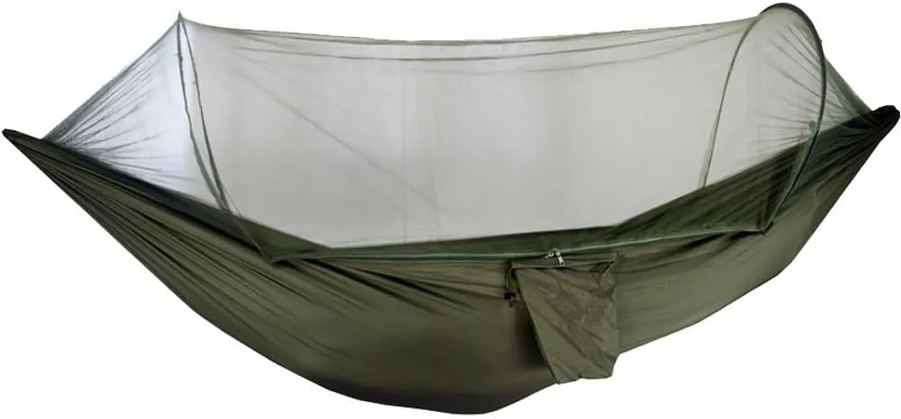 Camping Hammock,travel Hammock,Automatic Quick-open with Mosquito Net, Nylon Fabric, Suitable for Camping, Camping and Beach Scenarios.(Army green)