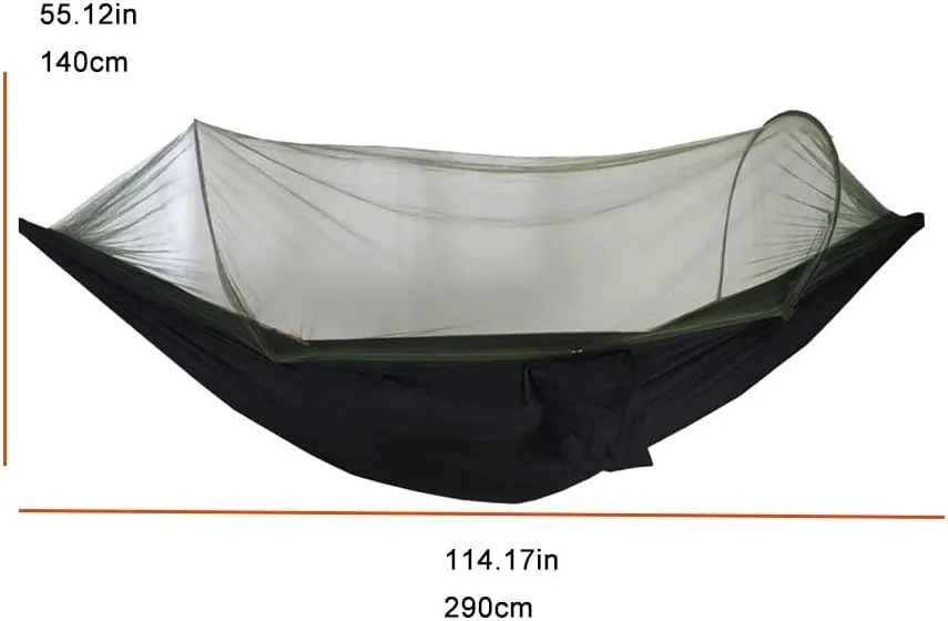 Camping Hammock,travel Hammock,Automatic Quick-open with Mosquito Net, Nylon Fabric, Suitable for Camping, Camping and Beach Scenarios.(Army green)