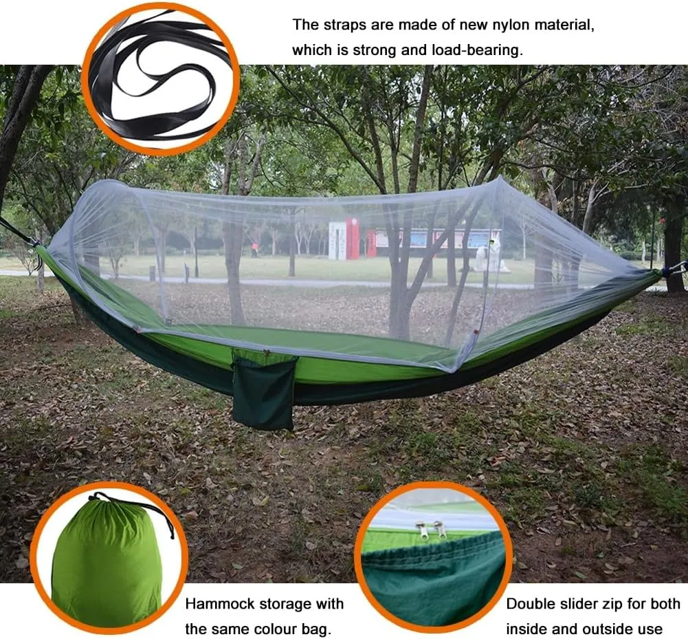 Camping Hammock,travel Hammock,Automatic Quick-open with Mosquito Net, Nylon Fabric, Suitable for Camping, Camping and Beach Scenarios.(Army green)