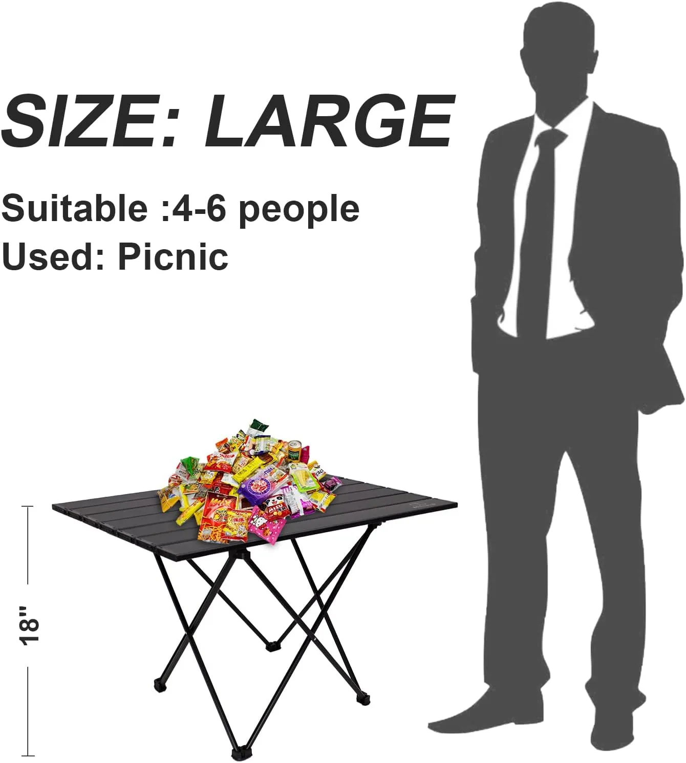Camping Table Folding Portable Camp Side Table Aluminum Lightweight Carry Bag Beach Outdoor Hiking Picnics BBQ Cooking Dining Kitchen Black Large