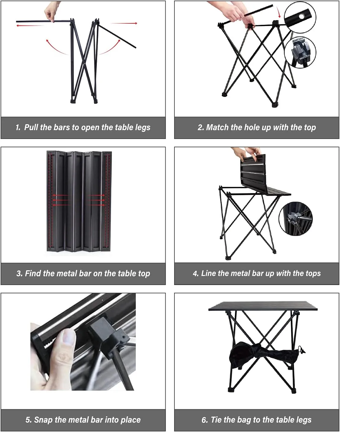 Camping Table Folding Portable Camp Side Table Aluminum Lightweight Carry Bag Beach Outdoor Hiking Picnics BBQ Cooking Dining Kitchen Black Large