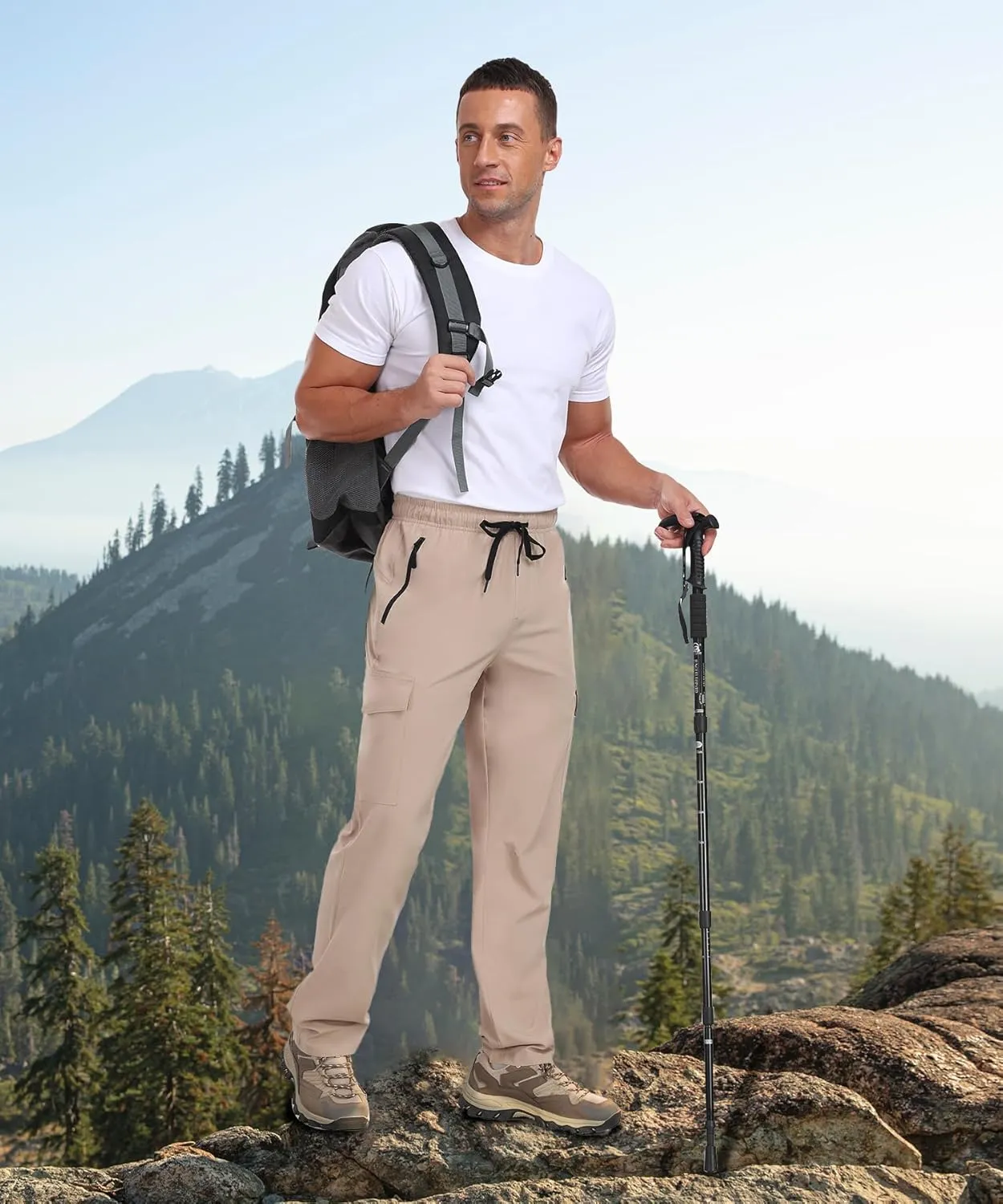 Cargo Pants for Men Water Resistant Hiking Pants Lightweight Fishing Travel Pants Zipper Pocket Outdoor HH2411
